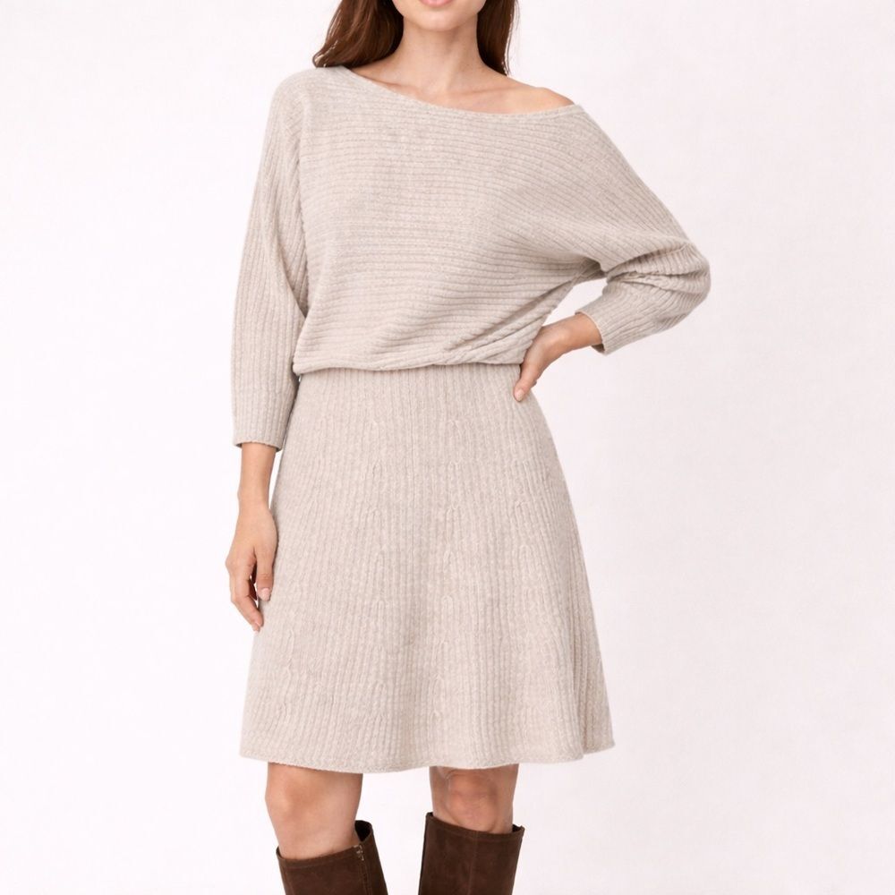 NWT Banana Republic Ribbed Dolman Sweater Dress Wool Blend Oatmeal Size M Tall
